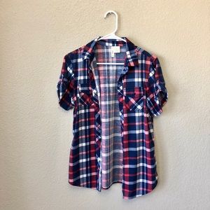 Short Sleeve Button-Down Plaid Shirt